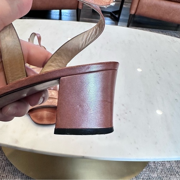 Bottega Veneta Light Brown Leather Strappy Block Heel Sandal with Gold Buckle 8B - Picture 6 of 14